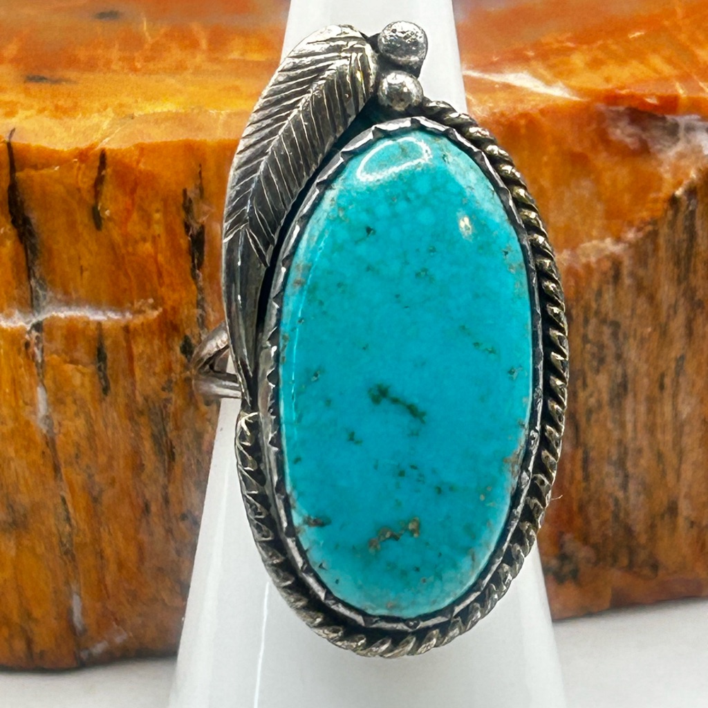 Southwest Turquoise Ring, Sterling Silver - Size 6.5